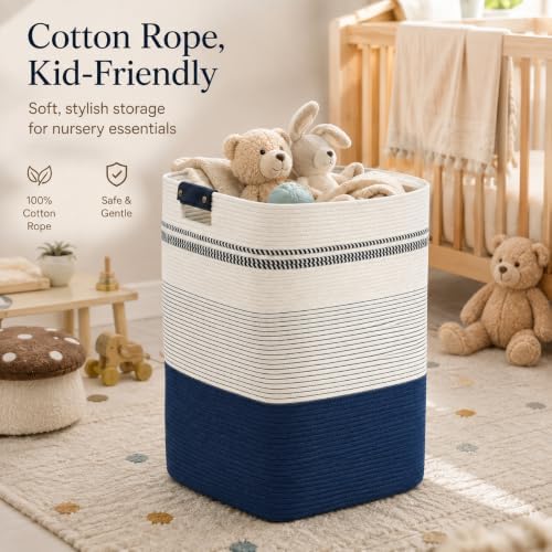 Laundry Hamper, Cotton Rope Laundry Basket with Leather Handles, 22.5-Gallon/85 L Large Clothes Hampers for Laundry, Woven Laundry Baskets for Blankets, Clothing, Bedroom, Living Room, Nursery - Image 4