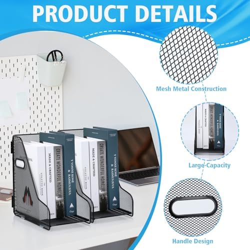 2 Pack Large Binder Folder Holder for Desk Metal Mesh Magazine File Holder (2) - Image 3