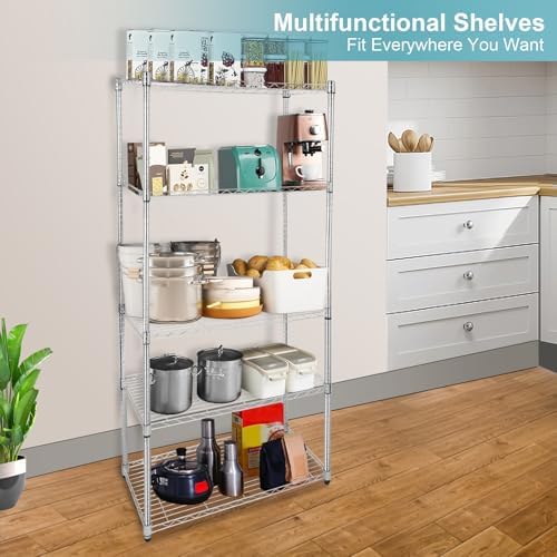 Whitmor 5 Tier Storage Shelves, Heavy Duty with Wheels, Adjustable Steel Organizer, 200 lbs Capacity per Shelf, Max 1000 lbs Total for Home, Garage, Workshop, 36" L x 18" W x 71" H, Chrome - Image 2