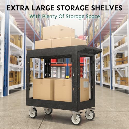 Plastic Utility Cart on Wheels, 34 x 17 Inch Rolling Service Cart-Black - Image 6