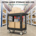 Plastic Utility Cart on Wheels, 34 x 17 Inch Rolling Service Cart-Black - Image 6