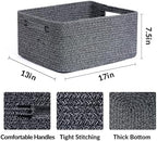 MiniArk Large Storage Baskets for Shelves, 17 x 13 x 7.5” Closet Organizers Bins for Clothes Blanket Towels, Baby Nursery, Toy Baskets Box, Woven Rope Baskets, 2 Packs Dark Gray - Image 2