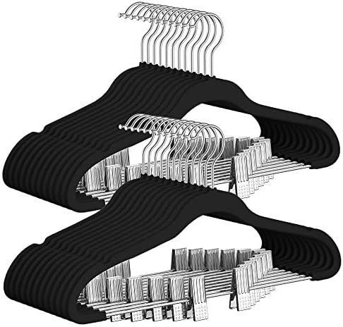 TIMMY 30 Pack Velvet Pants Hangers with Adjustable Clips, Black, Non-Slip by TIMMY