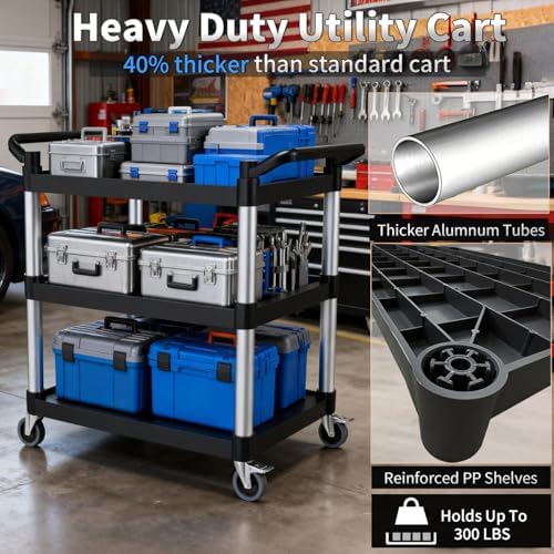 Plastic Utility Carts with Wheels, 3-Tier Rolling Cart, Restaurant Cart - Image 3