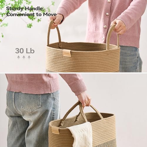 Nunsino Laundry Hamper 75L,Large Laundry Basket for Clothes,Decorative Storage Basket for Blankets,Cotton Rope Woven basket for bedroom,Dark Brown - Image 4