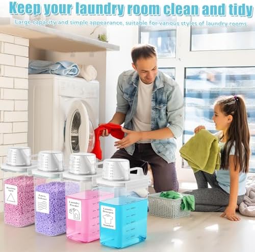 4 Pack Laundry Detergent Dispenser 61oz Plastic Liquid Detergent Dispenser with Label Powder Container & Scent Booster Beads Dispenser Fabric Softener Holder for Laundry Room Organization,Clear - Image 6