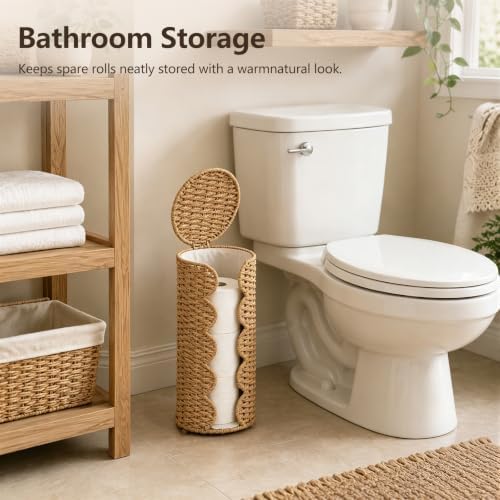 Coeusy Wicker Toilet Paper Holder Stand,Freestanding Bathroom Organizer - Image 5