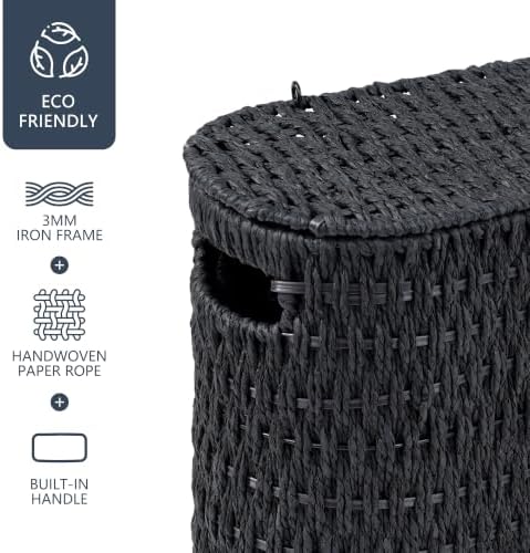 Coeusy Toilet Paper Storage Basket with Lid, Wicker Basket for Bathroom - Image 4
