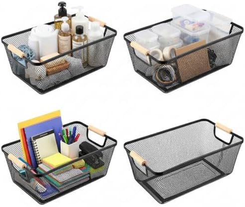 Ziliny 4 Pcs Mesh Wire Baskets for Organizing, Large, Black by Ziliny