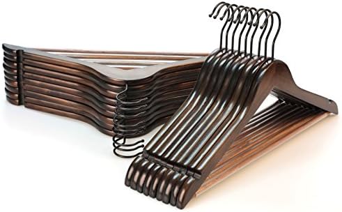 TOPIA HANGER Heavy Duty Wood Coat Hangers in Smooth Retro Finish, Boutique Quality Wooden Suit Hangers-Thicker Non-Slip Rubber Pants Bar and Extra Smoothly Cut Notches-360° Black Hook-18 Pack CT04A by TOPIAHANGER
