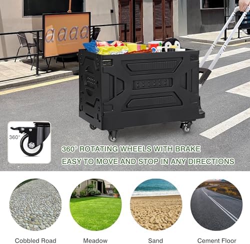 VECELO Foldable Shopping Cart with Wheels, Collapsible Rolling Crate for Groceries, Folding Storage Box with Handle, Three Modes of Use, Ideal for Teacher, Trip, Outdoors, Etc., 23GAL, Black - Image 7