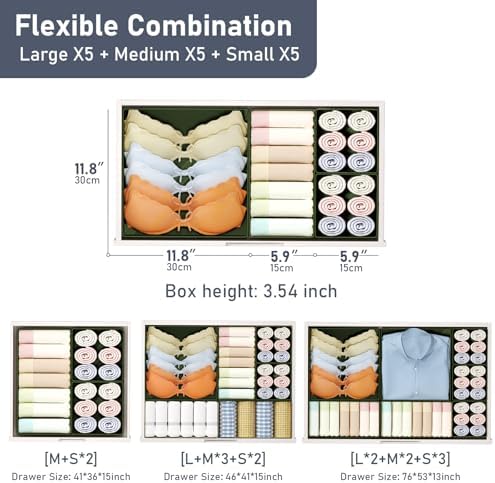 DIMJ Drawer Organizer Clothes, 15 Pack Dresser Organizer, Foldable Closet Organizers and Storage, Fabric Dresser Bins, Drawer Dividers for Nursery, Baby Clothes, Underwears, Sock (Green) - Image 3