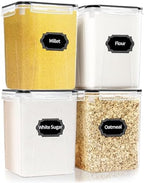 HKJ Chef 4 Pack Large Airtight Food Storage Containers with Lids (5.2L / 176oz), BPA Free Plastic Kitchen and Pantry Organization Contianers for Cereal Flour and Sugar Storage, Labels & Marker by HKJ+Chef