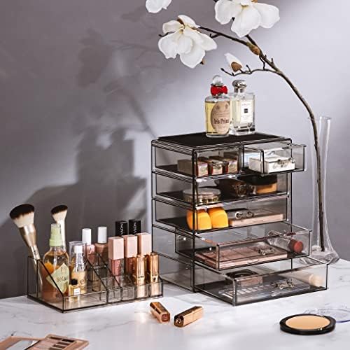 Sorbus Makeup Organizer, 6-Drawer Acrylic 2-Piece Set (Black Jewel) - Image 2