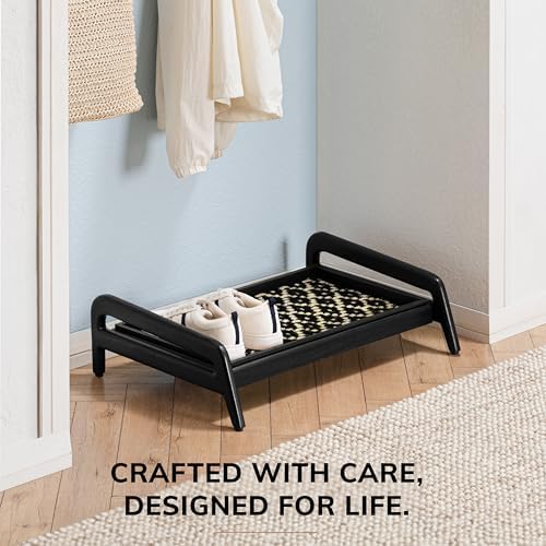 Anji Mountain Heavy Duty Waterproof Wooden Shoe Storage Mat Organizer/Boot Storage Tray Multi Use for Entryway with Coir, Black and Ivory Insert, 1 Tier, Fits 2 Pair (26.5" Wide) - Image 5