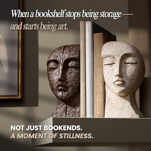 Heavy Duty Bookends for Heavy Books, Book Ends for Shelves, Unique Decorative Book Ends, Aesthetic Bookshelf Decor, Modern Home Decor Sculptural Book Holder/Book Stoppers, The Tranquil Faces - Image 4