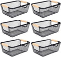 6 Pack Black Wire Basket with Wooden Handle, Storage Bins for Pantry by Dualshine