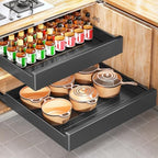 Pull Out Cabinet Organizer with Nano Adhesive, Heavy Duty Full-Extension Slide-Out Drawer for Kitchen Cabinet Organizers and Storage, No Drill Roll out Pantry Shelf, 22.4"W x 16.9"D x 3.1"H , Black by Kitstorack