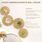 Artilady Hanging Baskets Wall Art with Mirror, 4Pcs Boho Wicker Wall Decor - Image 4