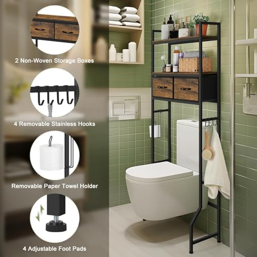 ETELI Over The Toilet Storage Cabinet Bathroom Storage Cabinet Over Toilet Fit Most Toilets Above Toilet Shelf Bathroom Shelf Organizer with Fabric Drawers, Rustic Brown - Image 4