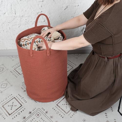 XUANGUO Cotton Rope Laundry Basket Hamper for Clothes Large Rust Red - Image 3