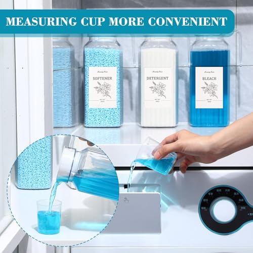 Potchen 3 Pack Laundry Detergent Dispenser Set, Clear Acrylic Liquid Detergent Container with Labels & Measuring Cups, Fabric Softener Dispenser for Laundry Room Organization(50 oz) - Image 5
