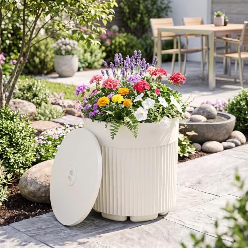 Tangkula 3-in-1 Umbrella Side Table (White) - Image 5