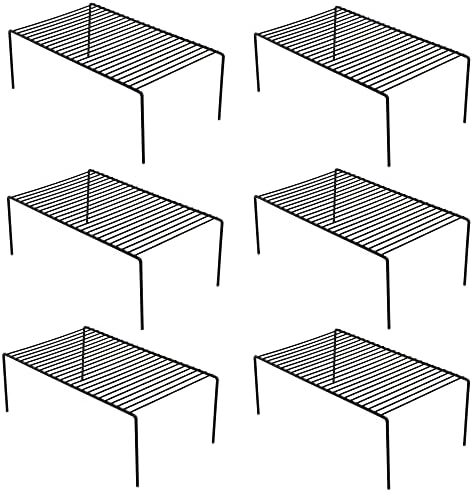 Redrubbit 6 Pack Large (15.7 x 9.4 Inch) Cabinet Storage Shelf Rack, Rustproof Kitchen Counter and Cabinet Shelf, Storage Rack Organizer for Kitchen, Fridge, Bathroom, Black by Redrubbit