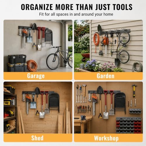 CBWLWJ Garage Tool Organizer Wall Mount, 48 inch Garage Wall Organizer, 400lbs Sturdy Garden Tool Organizer with 7 Adjustable Hooks, for Yard, Shed, Basement, Workshop(Black) - Image 7
