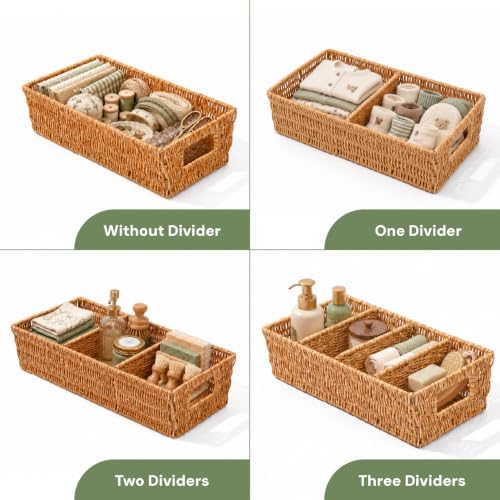 2PCS Rattan Pantry Organizer Baskets with Removable Dividers - Image 4