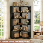 Besiost Corner Book Shelf, 6-Shelf Corner Bookshelf for Small Corner Spaces, L-Shape Bookcase Corner Display Shelf for Home Office, Living Room, Bedroom, Black - Image 5