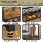 HOMEFORT Shoe Bench,3 Tiers Shoe Rack Bench,31.5" Shoe Storage Bench for Entryway, Retro Industrial Entry Bench with Mesh Shelves and Boot Storage,for Front Door Entrance, Rustic Brown - Image 6