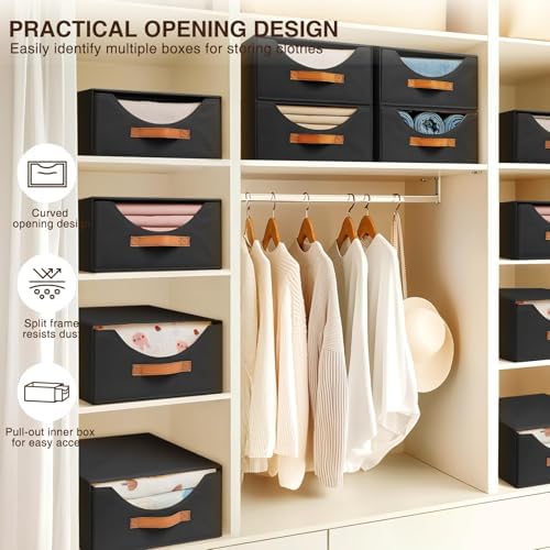 Homsorout Stackable Storage Drawers - Large Collapsible Storage Bins with Drawers, 6 Pack Closet Shelf Organizer Basket, Fabric Pull Out Organizer for Bedroom, Living Room, Dorm, Black - Image 5