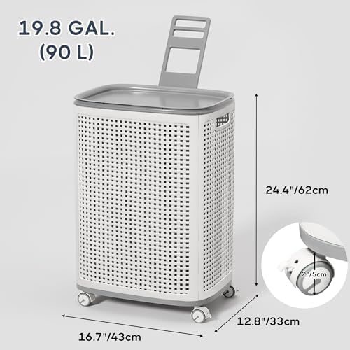 Sufdari 90L Laundry Basket with Wheels, Rolling Laundry Hamper with Lid and Handles, Plastic Rattan Clothes Organizer, Dirty Clothes Basket for Laundry Room, Bedroom, Dormitory Storage - Image 2