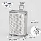 Sufdari 90L Laundry Basket with Wheels, Rolling Laundry Hamper with Lid and Handles, Plastic Rattan Clothes Organizer, Dirty Clothes Basket for Laundry Room, Bedroom, Dormitory Storage - Image 2