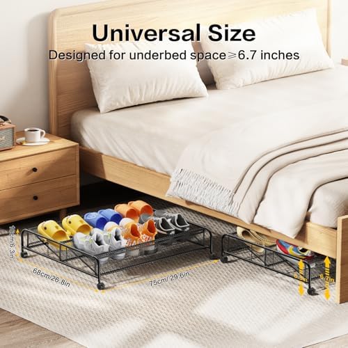 Under Bed Shoe Storage Organizer, 2 Pack Under Bed Storage Containers with Wheels for Under Bed Shoe Organizer Drawer Space Saving for bedroom - Image 5
