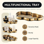 Gold Bathroom Accessory Set, 3-Piece Gold Ceramic Bath Accessories Set with Tray, Lotion Dispenser, and Tumbler for Luxurious Bathroom Decor - Image 4