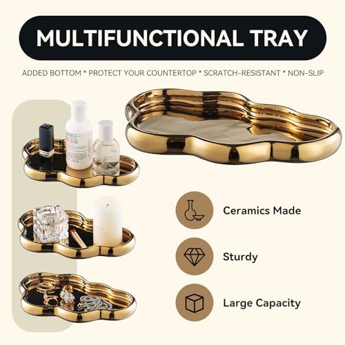 Gold Bathroom Accessory Set, 3-Piece Gold Ceramic Bath Accessories Set with Tray, Lotion Dispenser, and Tumbler for Luxurious Bathroom Decor - Image 4