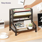 SWTYMIKI Paper Organizer, Mesh and Wood Desk Office Organizer, Office Organization and Binder Storage for Workspace, Home, School, Espresso - Image 4