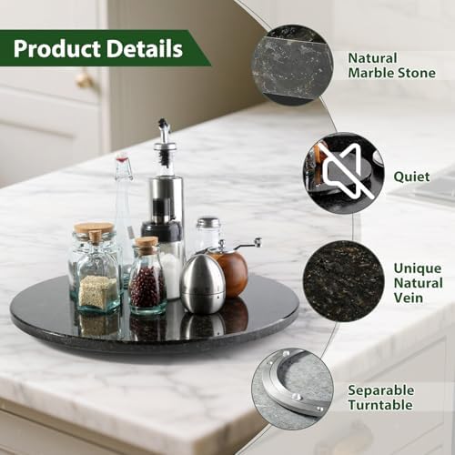 Marble Lazy Susan, 16 in Lazy Susan Turntable Organizer for Cabinet Pantry Kitchen Countertop Fridge Bathroom Makeup Vanity Countertop - Black - Image 4