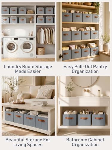 8 Pack Large Closet Storage Baskets Bins for Shelves, Collapsible Fabric Closet Organizers and Storage with Polyester Handles, Decorative Baskets for Organizing Clothes, Towels, Linen Closet 16x12x10" - Image 6