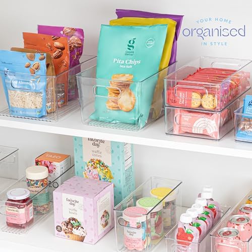 Plastic Food Storage 4 Pack Clear Container Bin with Handles for Organizing Kitchen, Pantry, Refrigerator, Freezer, Pantry, Cabinet, Closet, Bathroom. 10”x7.5”x5.3” - Image 7