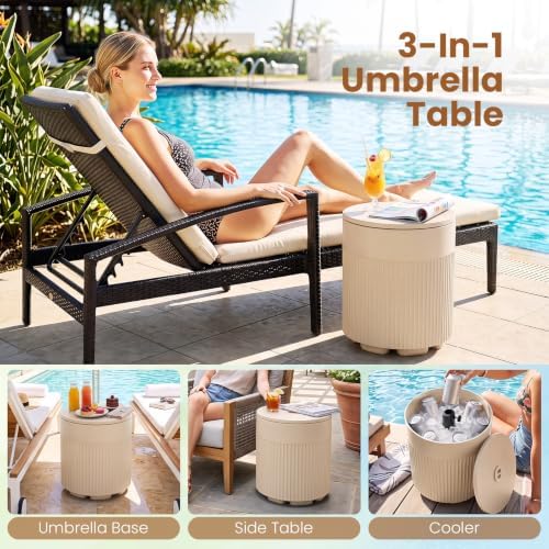 Tangkula 3-in-1 Umbrella Side Table (Beige) - Image 6