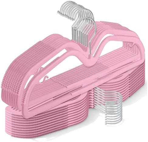 LemonRoad 50 Pack Short Neck Hangers Plastic Non-Slip, Rose Pink by Unknown