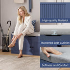 40" Storage Bench - Entryway Shoe Bench with 3 Doors and Top Storage Area, Multifunctional Entryway Bench with Lift Top Cushion, Shoe Storage Bench for Bedroom, Living Room, Navy Blue - Image 7