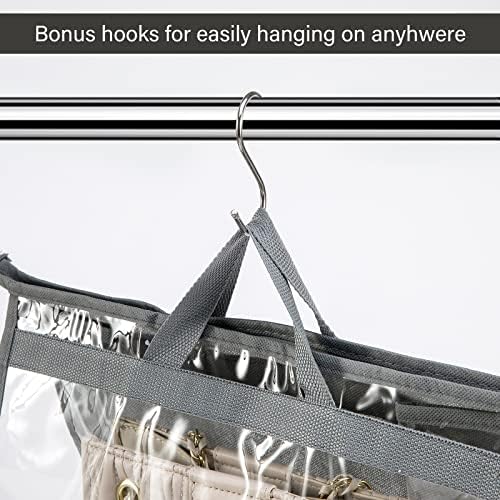 10 Set Handbag Storage Organizer Dust Bags for Purses Handbags Closet, Clear Purse Protector Storage Bag Dust Cover for Bags, Closet Organizer for Handbags with Hooks, Grey - Image 6