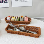 Silverware Organizer Basket, Silverware Basket for Drawer, Small Wicker Bread Cracker Baskets 6 Pack, Stackable Wicker Storage Baskets for Spoons Forks Knives Stationery (Rectangle) - Image 5