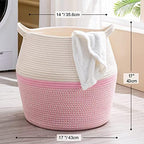 KAKAMAY Woven Baskets for Storage(17"x17"),Large Cotton Rope Woven Baby Laundry Hamper,Collapsible Laundry Basket, Blanket Basket for Organizing Living Room,Nursery,Pillows,Toy Chest(Pink) - Image 6