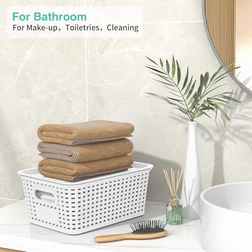 8 Pack Plastic Storage Baskets,White Stackable Bins with Lid - Image 6