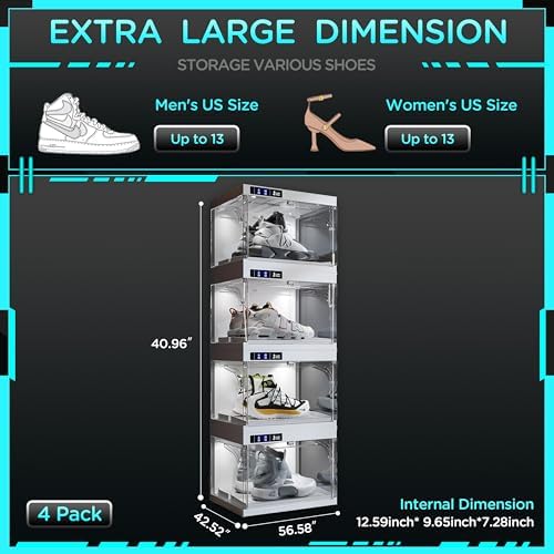 ANTBOX Shoe Organizer LED Smart Control,Auto-Shoe Boxes Clear Plastic Stackable for Sneaker Display Case and Collection Crate,Auto-Opening Shoe Storage Box (4pack) White - Image 5